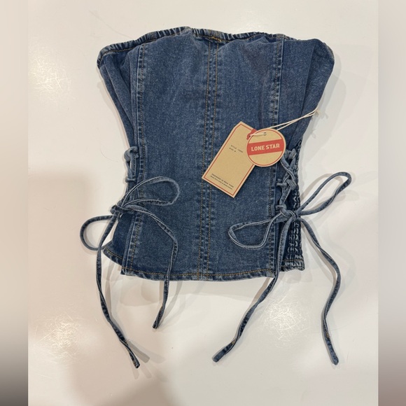 LONE STAR Denim Jean Sexy Side Lace Down Stretchy Sleeveless Corset Crop Medium - Picture 8 of 13